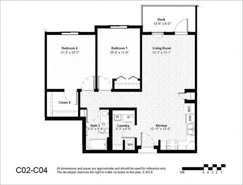 Floor plan for 2 beds, 1 bath, 876 sqft